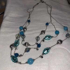 Beautiful 3 Strand Silver Tone with shades of Blue and Silver Stones